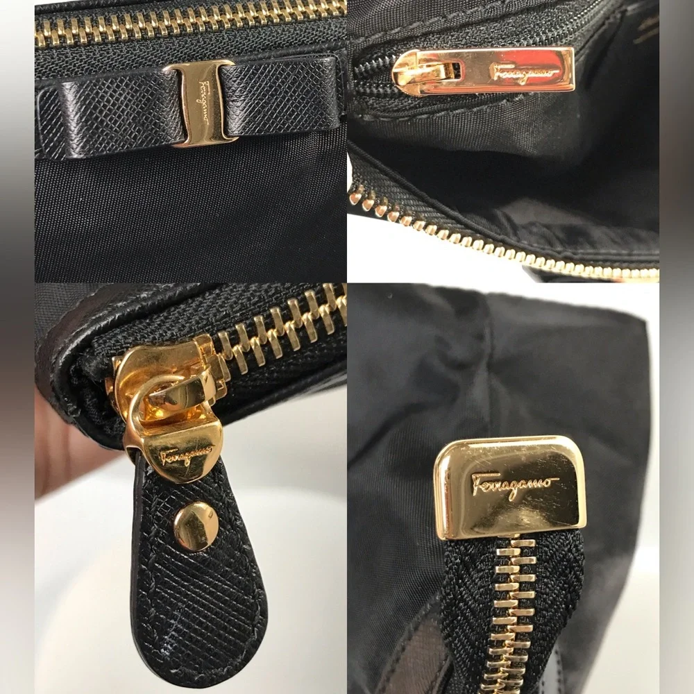 Salvatore Ferragamo Vara Ribbon Nylon/Leather Cosmetic Bag 😍🖤